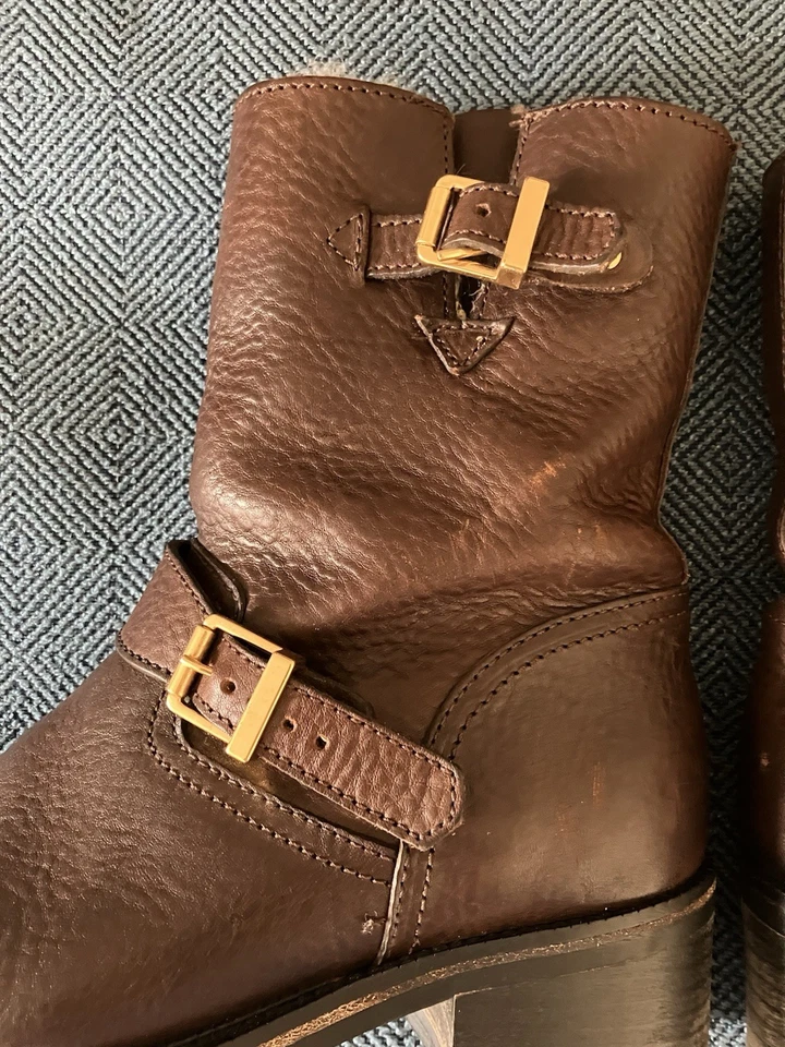 POLO Ralph Lauren Brown Leather & Shearling Lined Boots 9 B Made In Italy New - Image 3 of 4