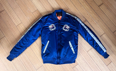 Schott NYC Men's Blue Bomber Jacket Orange Lined Full Zip Size M CIV/MIL 1913