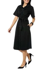 DG2 by Diane Gilman Women's Stretch Knit Denim Shirtdress Black