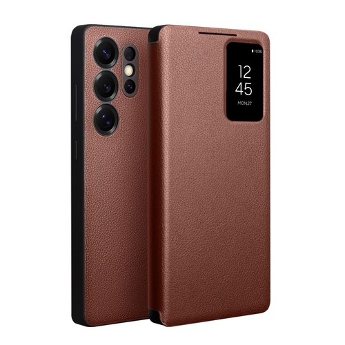 Premium Natural Cowhide Leather Flip Case for Samsung S25 Ultra Card Slot Cover - 第 35/39 張圖片