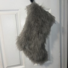 At Home Faux Fur Gray Christmas Stocking 17" Christmas
