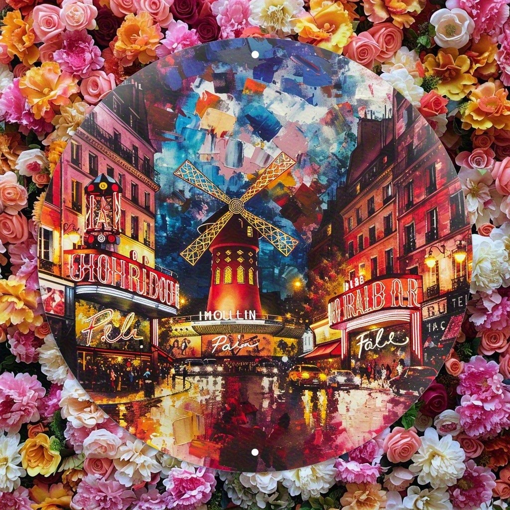 Vibrant Red Moulin Rouge Paris Windmill Aluminum Sign