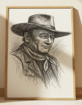 #ad JOHN WAYNE DRAWING PRINT PORTRAIT SKETCH 8quot; x 10quot; JOHN WAYNE WALL ART HOME DECOR $14.99