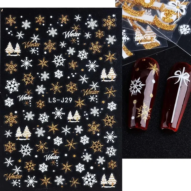 4 Stk 3D Nagel Sticker Nail Art Weihnachten Xmas Selbstklebend Aufkleber Glitzer - Bild 4 von 4