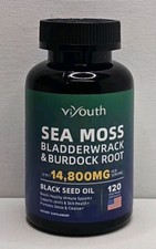 VIYOUTH SEA MOSS BLADDERWRACK  BURDOCK ROOT 12 IN 1 - 14,800MG - 120 CAPSULES