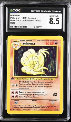 CGC 8.5 NM/MINT+ Ninetales 12/102 Base Set 1st Edition Holo German Pokemon Card