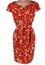 Jones New York Dress Floral Print Shift 60s Belted Red Coral/Orange & white Sz 8