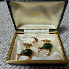 Koha Zealand Jade Cufflinks Green Stone Jewelry Box