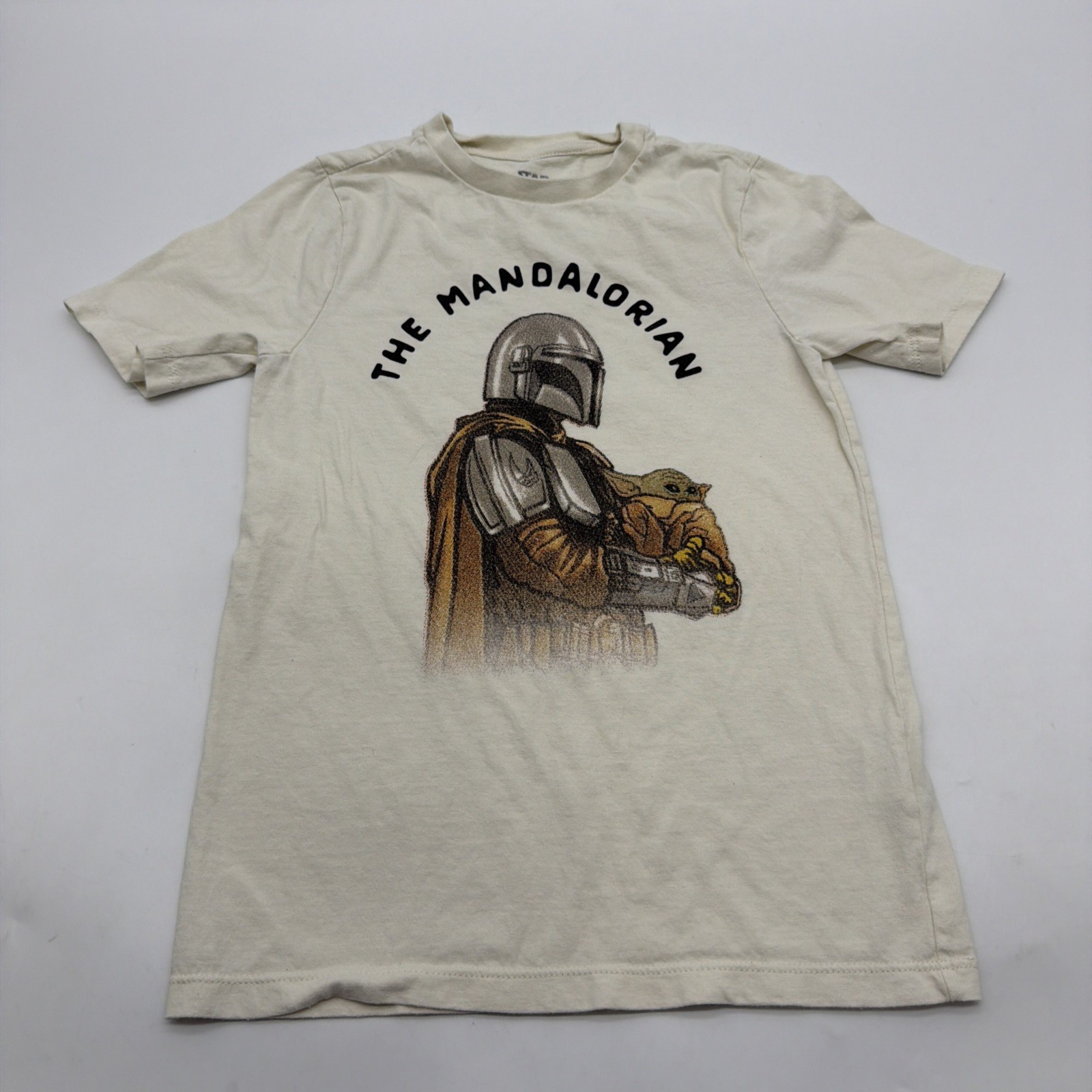 Star Wars T-shirt Youth Boys Size 8 Y Beige Graphic Print Logo 100% Cotton.41657