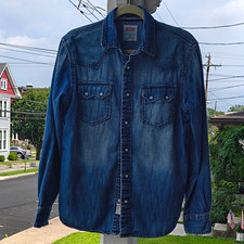 Levi's Men's Blue Cotton Denim Western Button-Up Shirt Pockets Size S