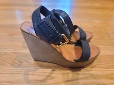 Miu Miu Black Leather Wedge Sandals 38.5