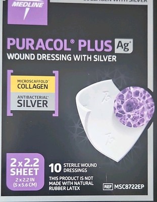 Medline PURACOL PLUS Collagen Silver Antibacterial Sterile 2x2.2 Wound  Dressing | eBay