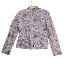 Peck Peck Weekend Purple Paisley  Print Zip Front Jacket Size 10 Blazer