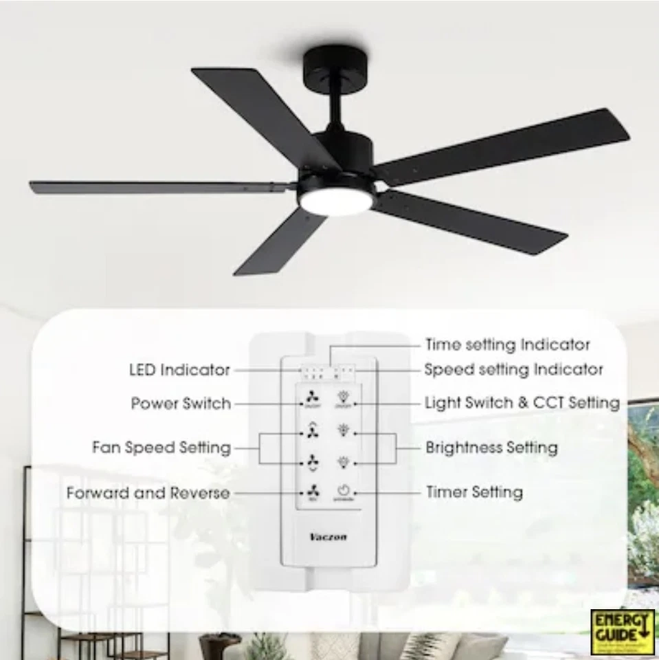 VACZON CEILING FANS LIGHTS REMOTE 52 INCH MODERN COOLING FAN - Image 2 of 3