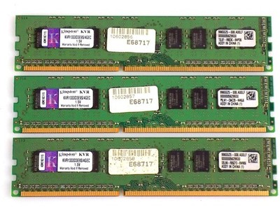 12GB (3x4GB) Kingston KVR1333D3E9S/4GEC DDR3 1333Mhz PC3-10600E ECC UDIMM RAM 1A
