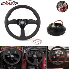 For Ford Mustang 84-04 14" Genuine Leather Black Steering Wheel with Hub Adapter