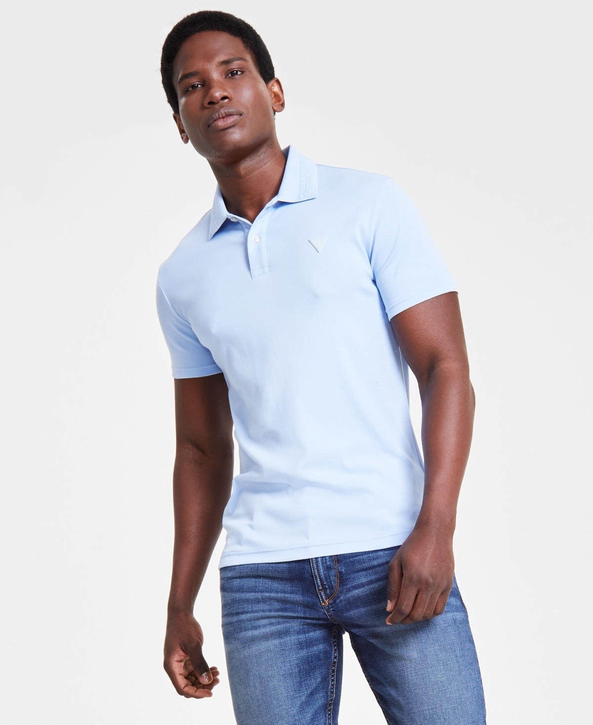 GUESS Mens Extra Slim Fit Short Sleeve Eco Nolan Polo Light Blue Sky Large 6790₽