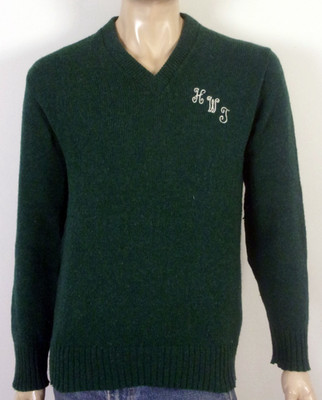 vintage 60s Puritan thermaX Wool V-Neck Sweater Jumper Monogram HWJ Mod SZ L