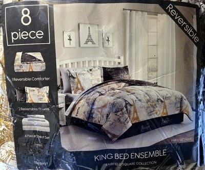 8 pc King Size Reversible Comforter Set- Fairfield Square Collection- Paris Gold