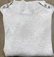 LOFT Gray Boat Neck Pullover Sweater Long Sleeve Button Shoulder Knit XS