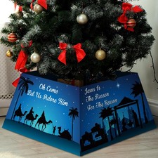 Christmas Tree Collar Nativity Scene Christmas Tree Skirt Square Farmhouse Bo...