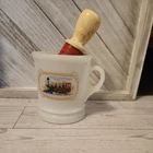Vintage Avon Train Shaving Mug Milk Glass Cup w soap and Certifyd shaving brush