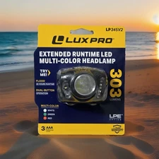 LUXPRO LP345V2 Headlamp 303 Lumens With Multi-Color Flood Lights Red Green White