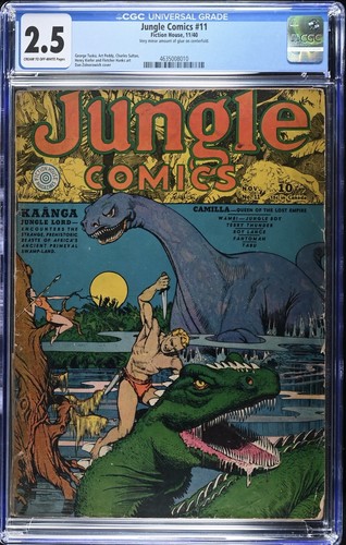 JUNGLE COMICS # 11 CGC 2.5 Classic Zolnerowich Dinosaur Cover 1940 Fiction House