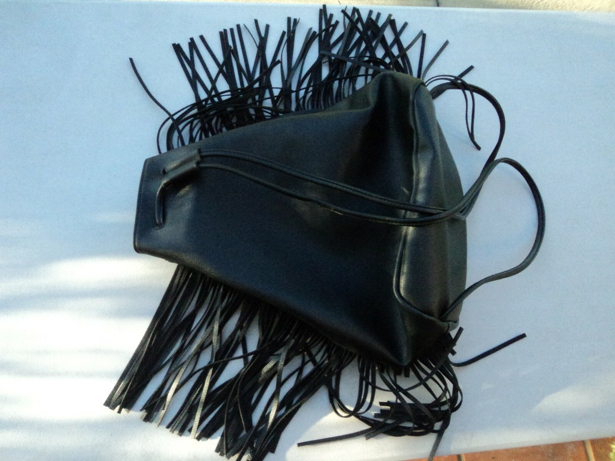 Victoria\'s Secret Fringe sides Black Drawstring Backpack Black Victorias Secret Fringe Backpack NO Zipper/... | Depop main image 3