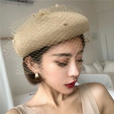 Women Retro Mesh Beret Beanie Hat French Artist Cap Cocktail Party Evening Chic