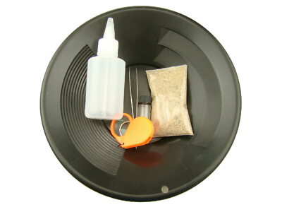 ''Gold Rush Mining Kit'' Real PayDirt-Black Gold Pan-Vial-Snuffer-Tweezers-Loupe