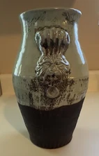 Vintage Light Green w/ Brown Bottom Lion Head Terracotta Urn Shaped Vase/Planter