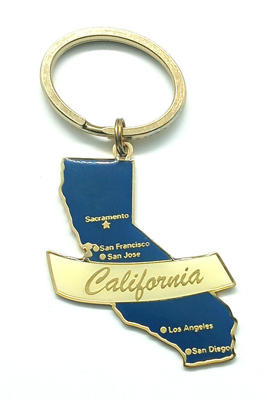 Vintage California Map L.A. San Diego S.F. Sacramento Keyring Keychain