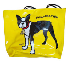 Marc Tetro Boston Terrier Dog Philadelphia Vinyl Purse Tote Yellow-preowned