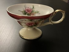 22K GOLD Vintage Hand Painted Lefton Porcelain Cabbage Roses Teacup Excellent