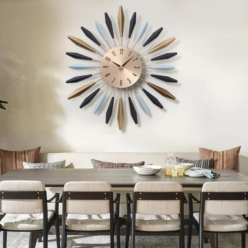 Large Wall Clock Starburst 21 Inch Oversized Metal Silent Non-Ticking Big Clocks - Picture 3 of 11