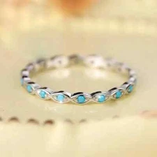 Full Eternity Evil Eye Design With 0.22 CT Round Cut Turquoise Unique Woman Ring