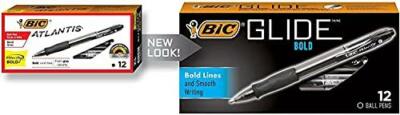 BIC Glide Bold Retractable Ball Pen, Bold Point (1.6mm), Black 12-Count