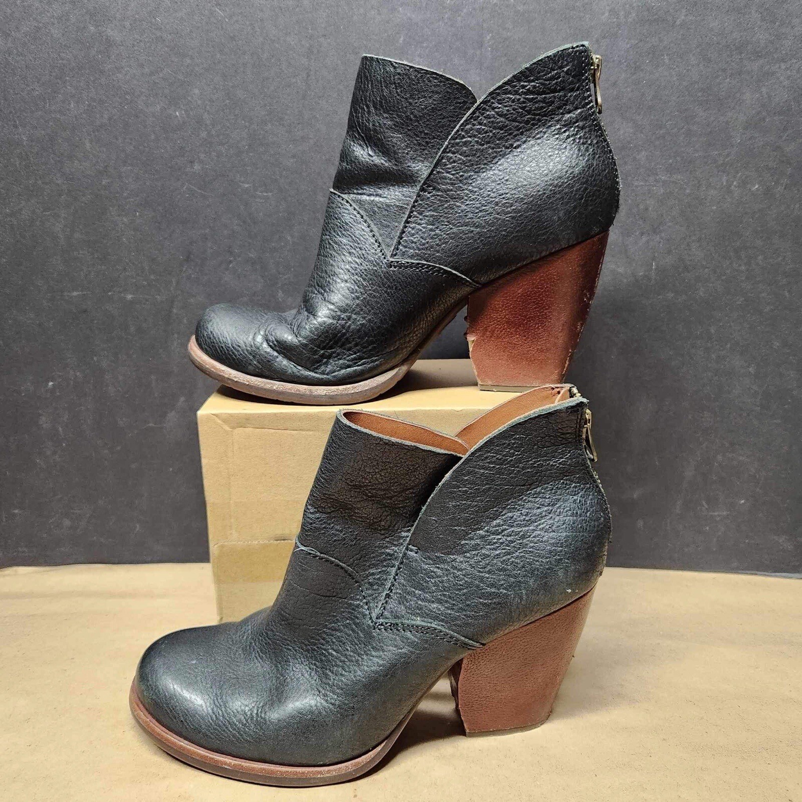 KORKEASE CASTANEDA Black Leather Ankle Boots Women's… Gem