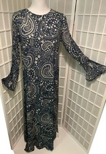 FAITHFULL The Brand Womens Dress Round Neck Deep V Open Back Blue Paisley Size 4