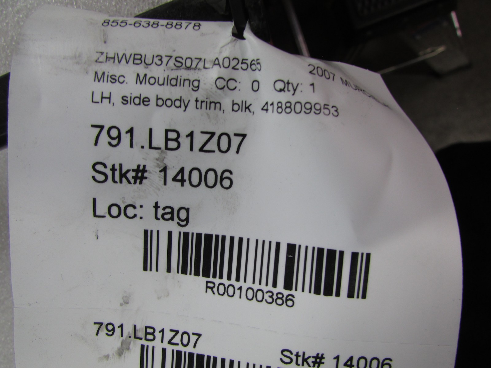 Lamborghini Murcielago, LH, Left Front Quarter Panel Trim, Used, P/N 418809953