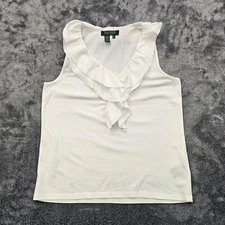 Lauren Ralph Lauren Petite Sleeveless Blouse Womens P/S flowing ruffle White