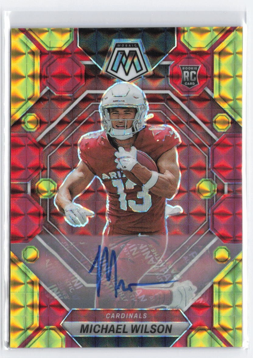 2023 Panini Mosaic Prizm Red Michael Wilson #350 RC Auto Arizona Cardinals