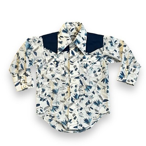 Vintage Kids Miller Pearl Snap Western Shirt Floral Print Blue Unisex Size 12m