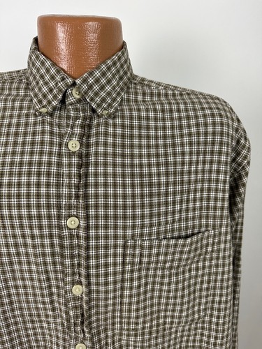 Camicia Oxford vintage anni 90 Arrow Khakis grande uomo L beige marrone quadri cotone casual - Foto 3 di 15