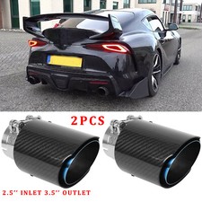 For TOYOTA SUPRA A90 2PCS 2.5" Inlet 3.5"Out Carbon Muffler Exhaust Tip Tailpipe