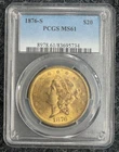 1876-S $20 Liberty Type II Gold Double Eagle PCGS MS-61, Semi Key Date Gold Coin