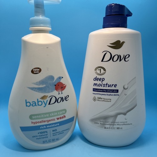 Dove Deep Moisture Body Wash for Dry Skin 30.6oz & Baby Dove Hypoallergenic Wash