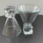 Martini Cocktail Glass PAIR DiSaronno Melting Ice Cube Base Set of Two Vintage