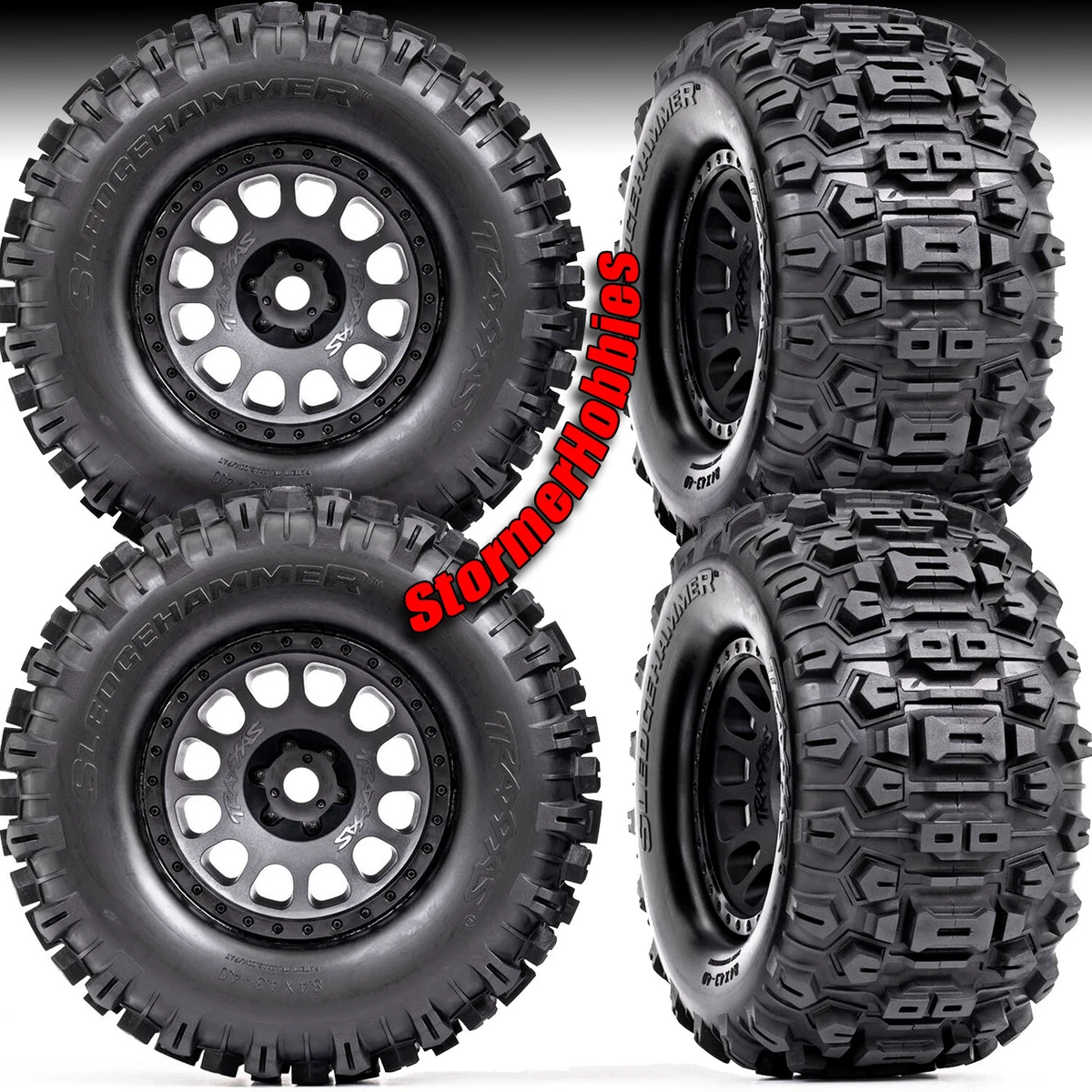 Traxxas 7772X – Ruedas X-Maxx Negras Con Neumáticos Maxx AT Y Espumas 8S, Par De 2 Unidades